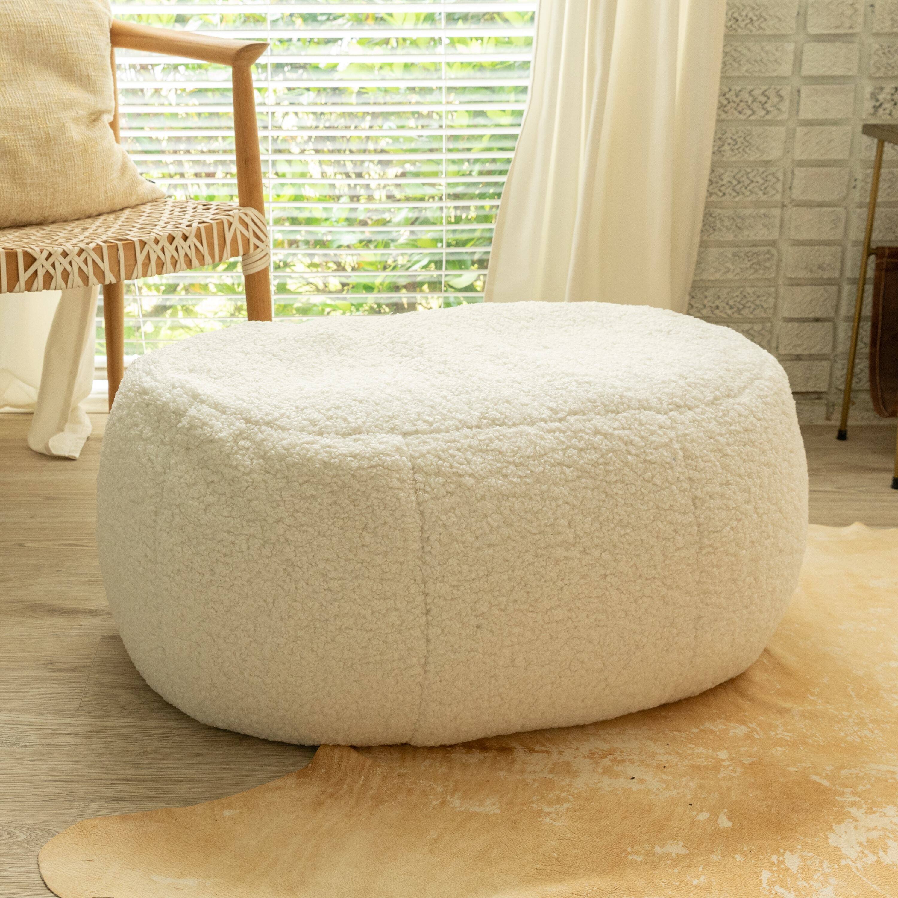 Left. Jaxx - Jaxx Ellis Ottoman Shearling Faux-Lamb Plush Pouf for Modern Interior Design, Oval, Cloud - Cloud.