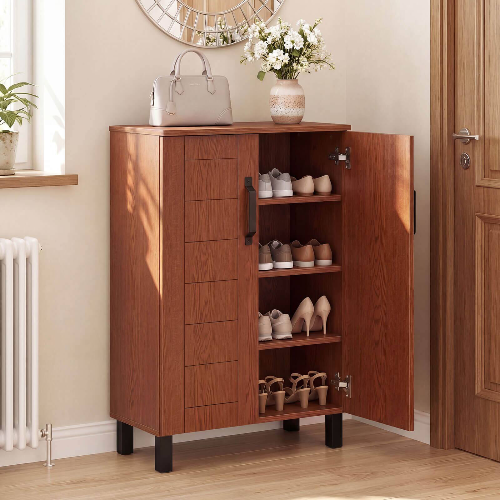 Alt View 1. Costway - Costway 5-Tier Shoe Storage Cabinet with 2 Doors, Removable Shelves & Ventilation Hole - Brown.