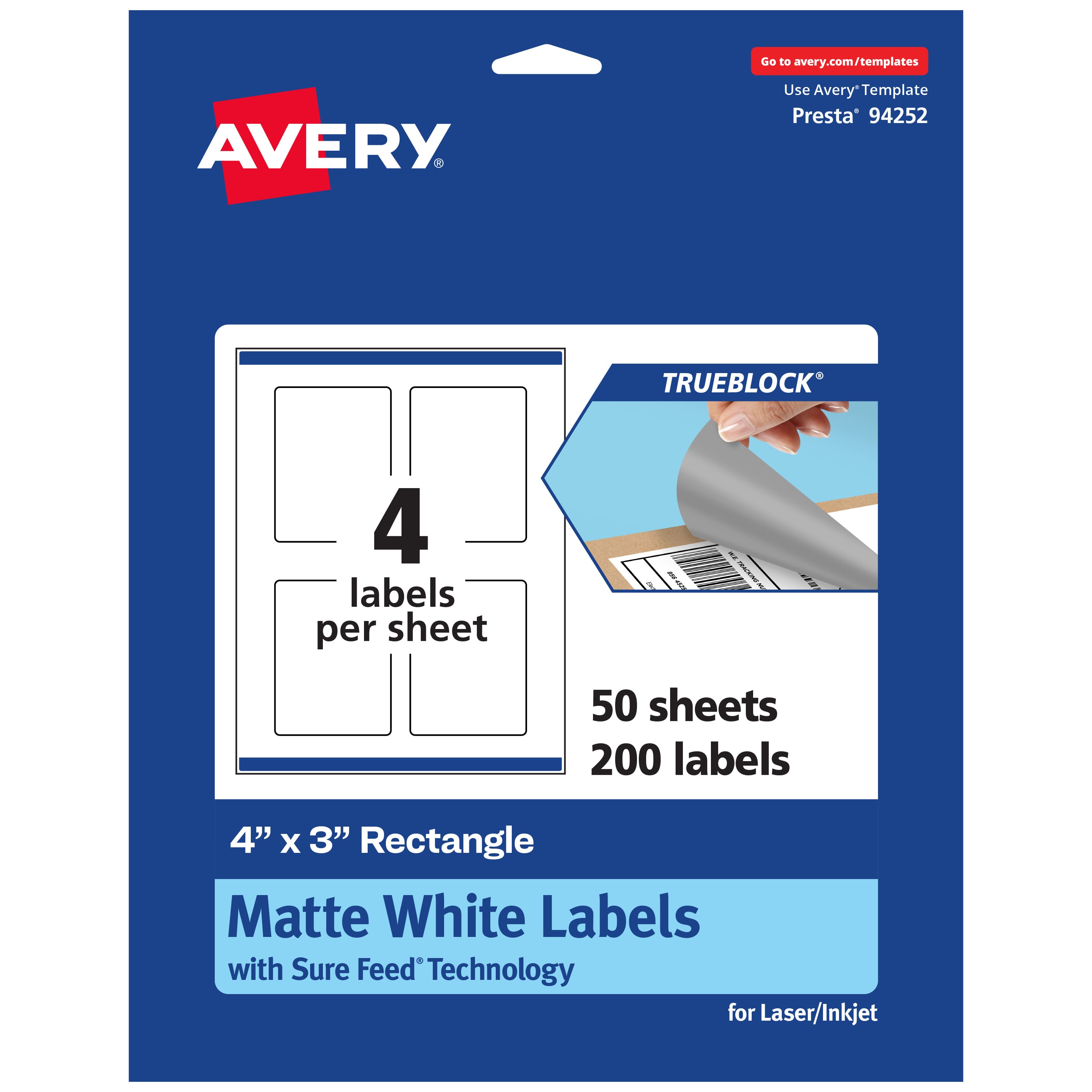 "Avery - TrueBlock Rectangle Labels, 4"" x 3"", 200ct - White" price history on PriceWatchPro