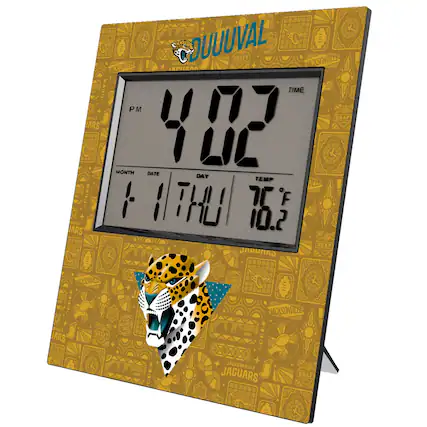 JACELMELE DUUVAL
AL DRAFT JACKSONVILLE
HOSONCL ACUIAA 8.900
TIME PM
JACKSONVILLE DRAFT
JARS 402
MONTH DATE DAY TEMP
1 1 THU 76.2
JARS NVLLE
JACKSONVILLE JAGUARS
DRAFT
JACKSONVILLE JAGUARS