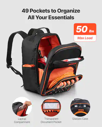 best laptop and tool backpack FUZVOL Heavy Duty Backpack, 18-Inch Hard Shell Electrician Tool Bag, Full-Open Work Bag with Molded Base, Removable Tool Organizer, Compartment, HVAC Construction for Men, Grey and multiple pockets VEVOR - Tool Backpack, 49