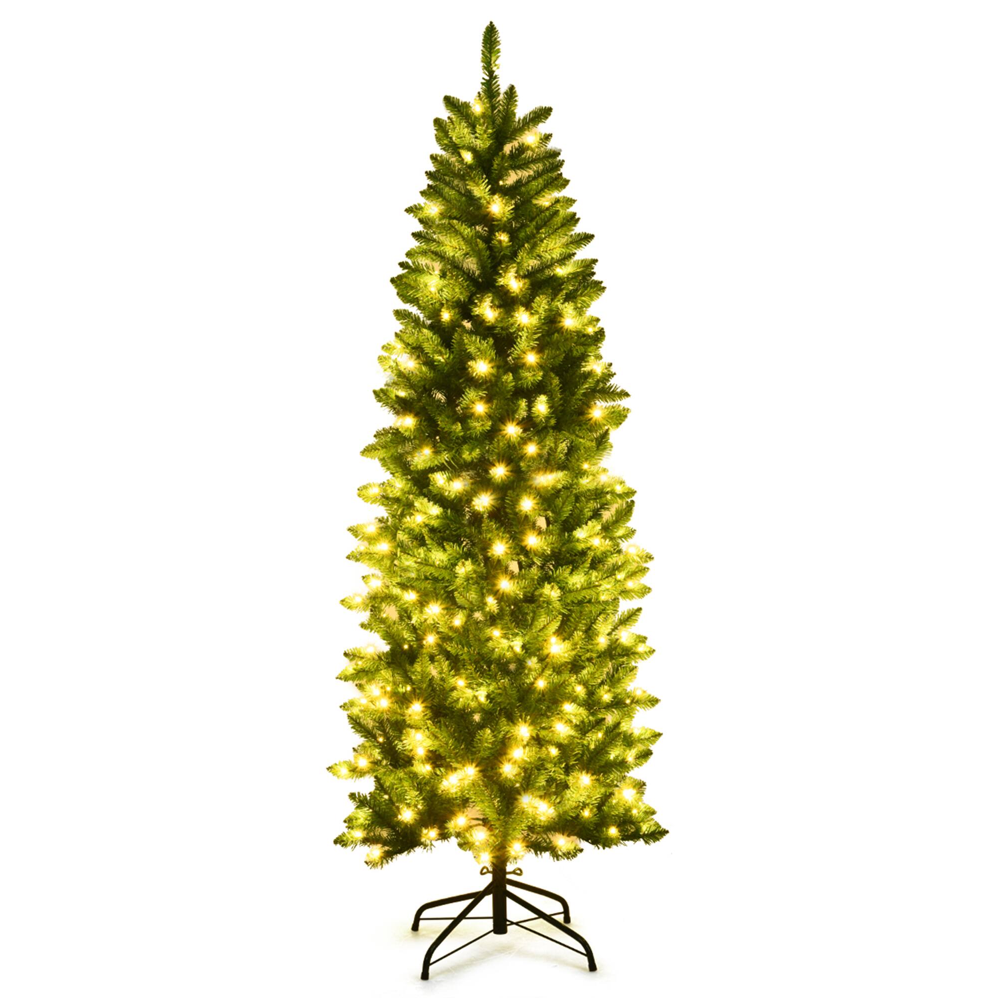 Alt View 5. Gymax - Gymax 6 ft Pre-lit Pencil Christmas Tree Hinged Fir Tree Holiday Decor w/ LED Lights - Green.