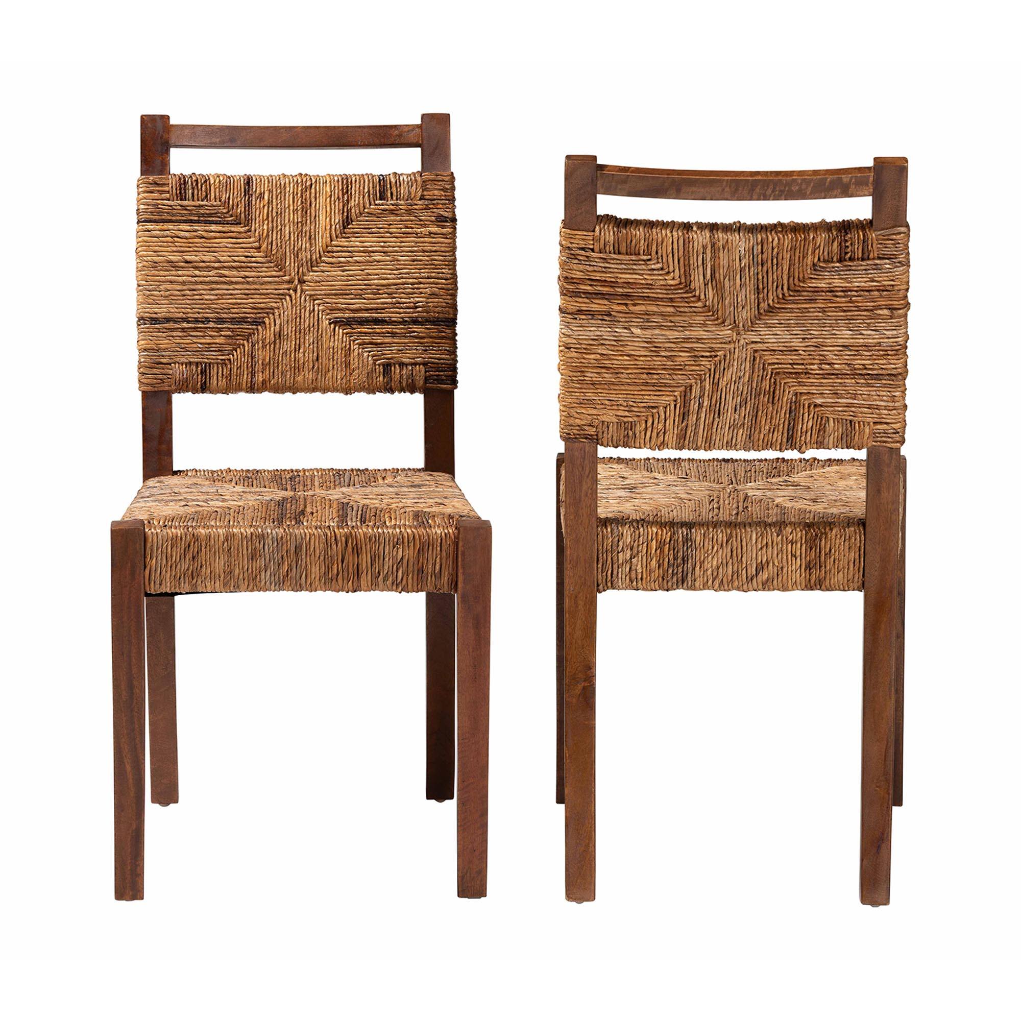 Angle. bali & pari - Cordoba Bohemian Natural Seagrass and Mahogany Wood 2-Piece Dining Chair - Natural Seagrass/Teak.
