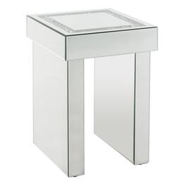 Manhattan Lane - Noe 24 Inch Square End Accent Table, Mirrored, Faux Diamond Inlay - Silver