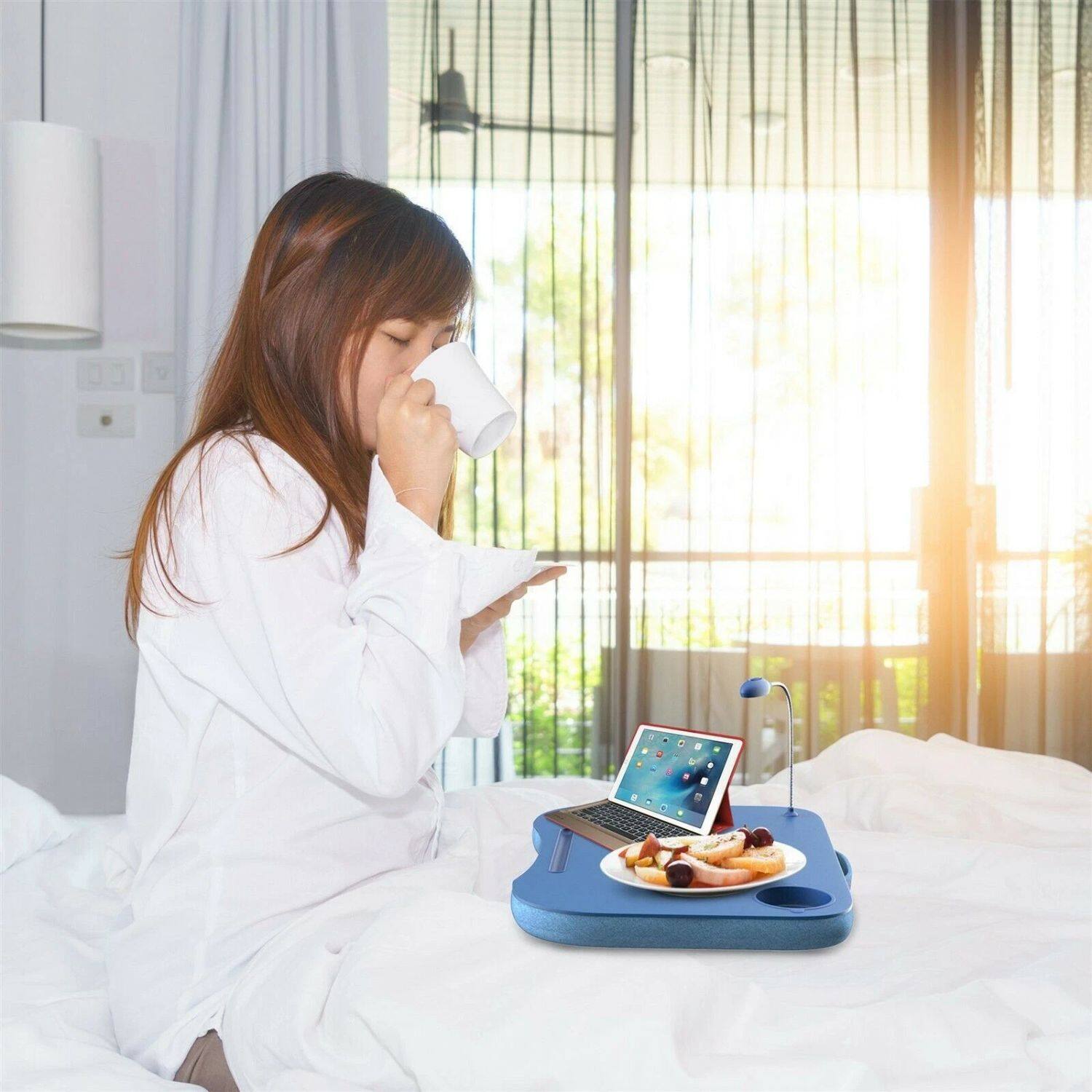 Back. Home Collection - Portable Laptop Desk w/ LED Light & Handle – 19x15 Lap Desk with Cushioned Bottom.