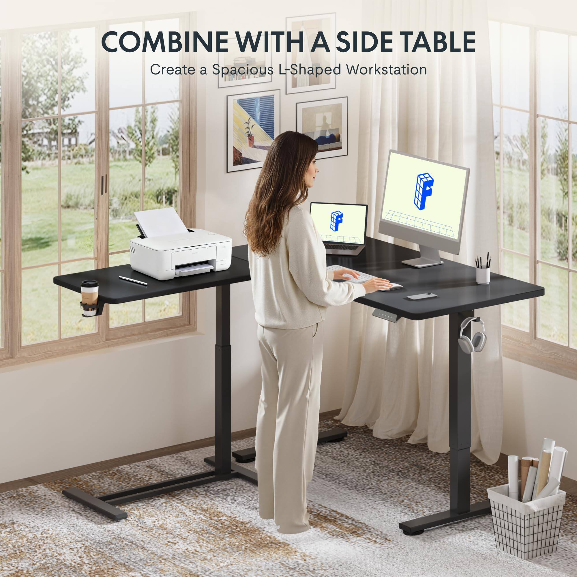 COMBINE WITH A SIDE TABLE  
Create a Spacious L-Shaped Workstation