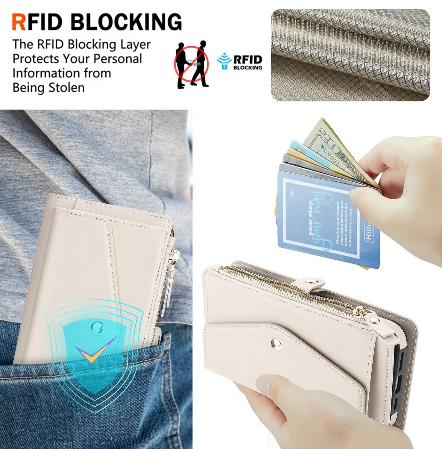 RFID BLOCKING  
The RFID Blocking Layer Protects Your Personal Information from Being Stolen  

RFID BLOCKING 20 ML L09212  

Stay.  
Check in before you arrive.  
Download the Hilton Honors app.
