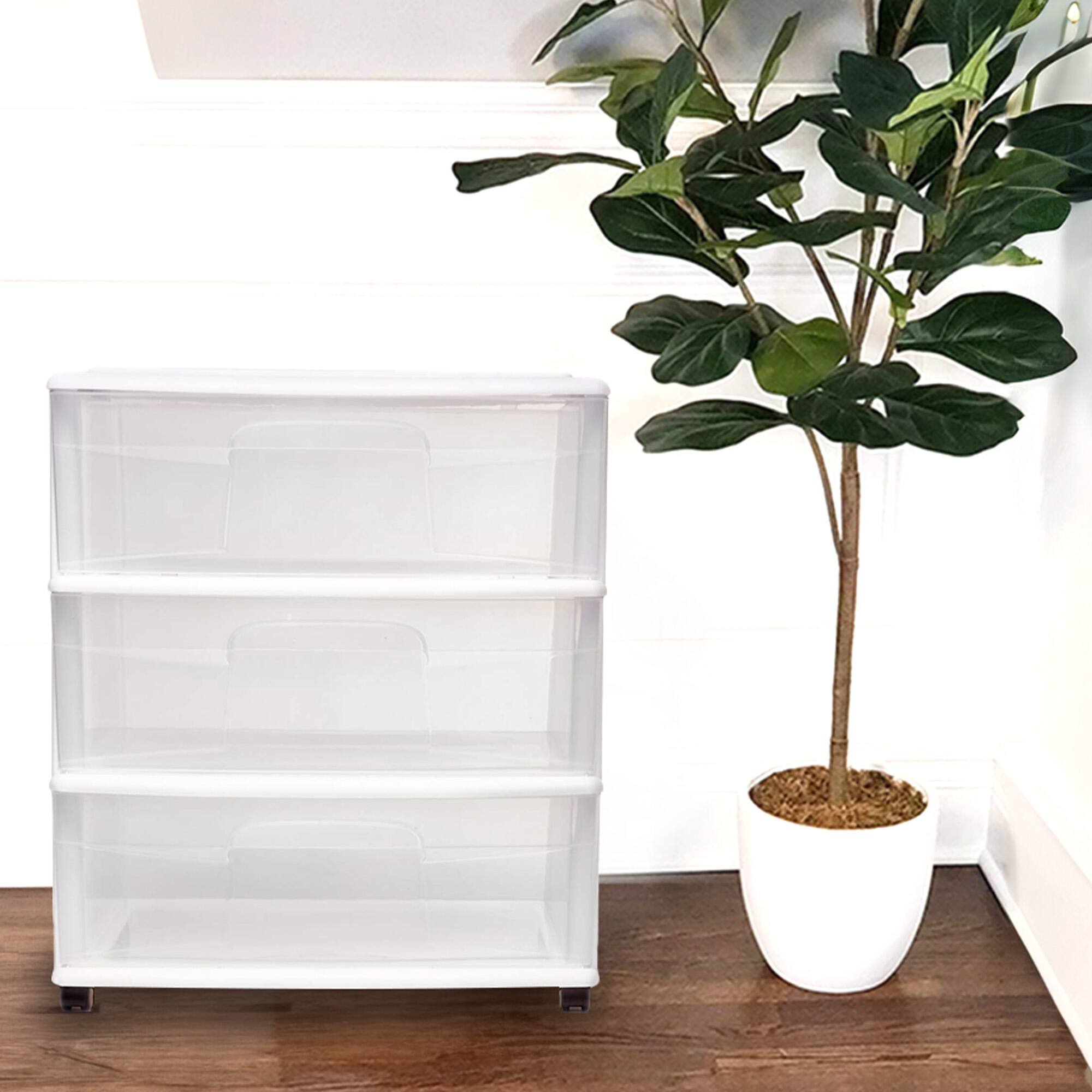 Alt View 7. Homz - Homz Plastic 3 Clear Drawer Small Rolling Storage Container Tower, White, 2 Pack.