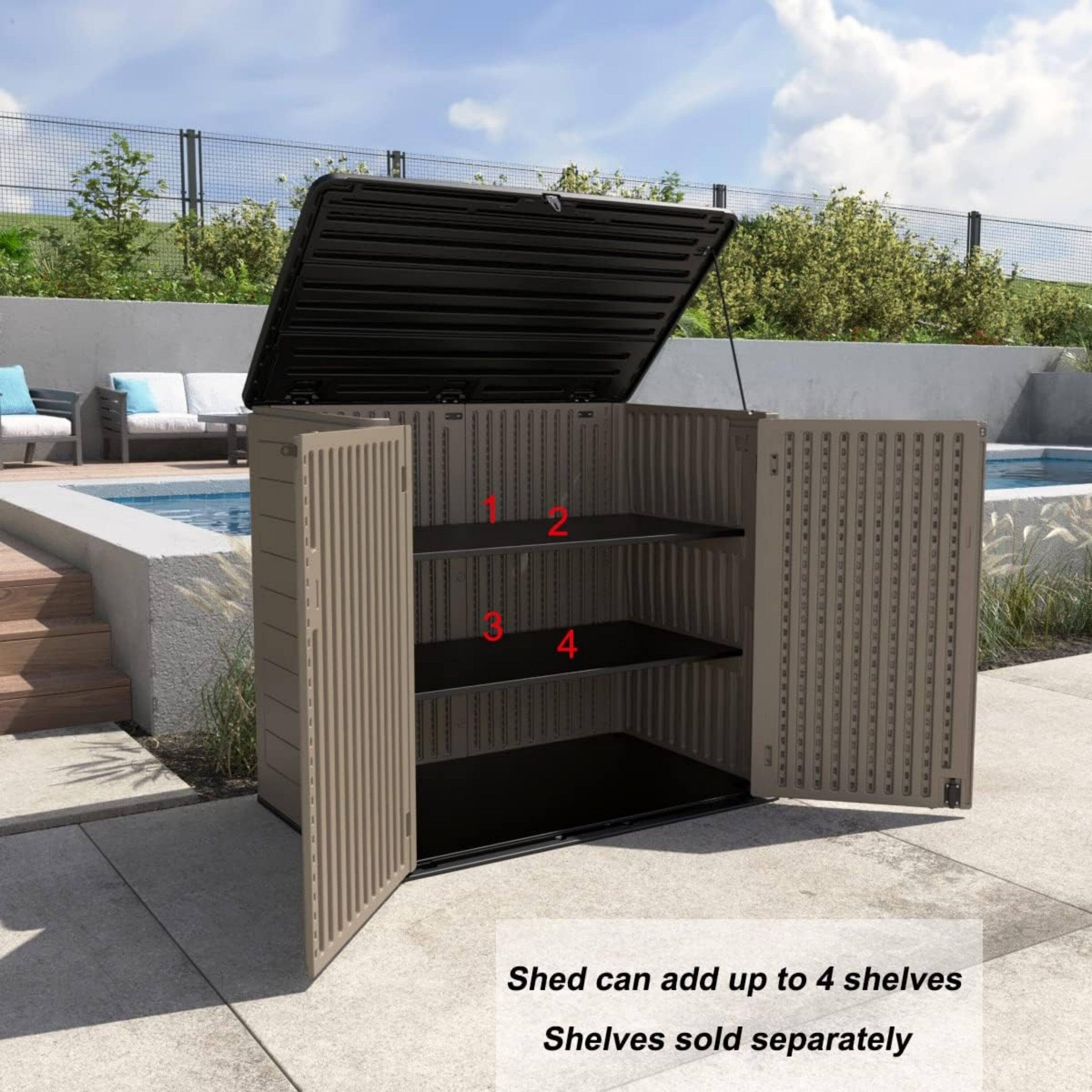 1 2 3 4  
Shed can add up to 4 shelves  
Shelves sold separately