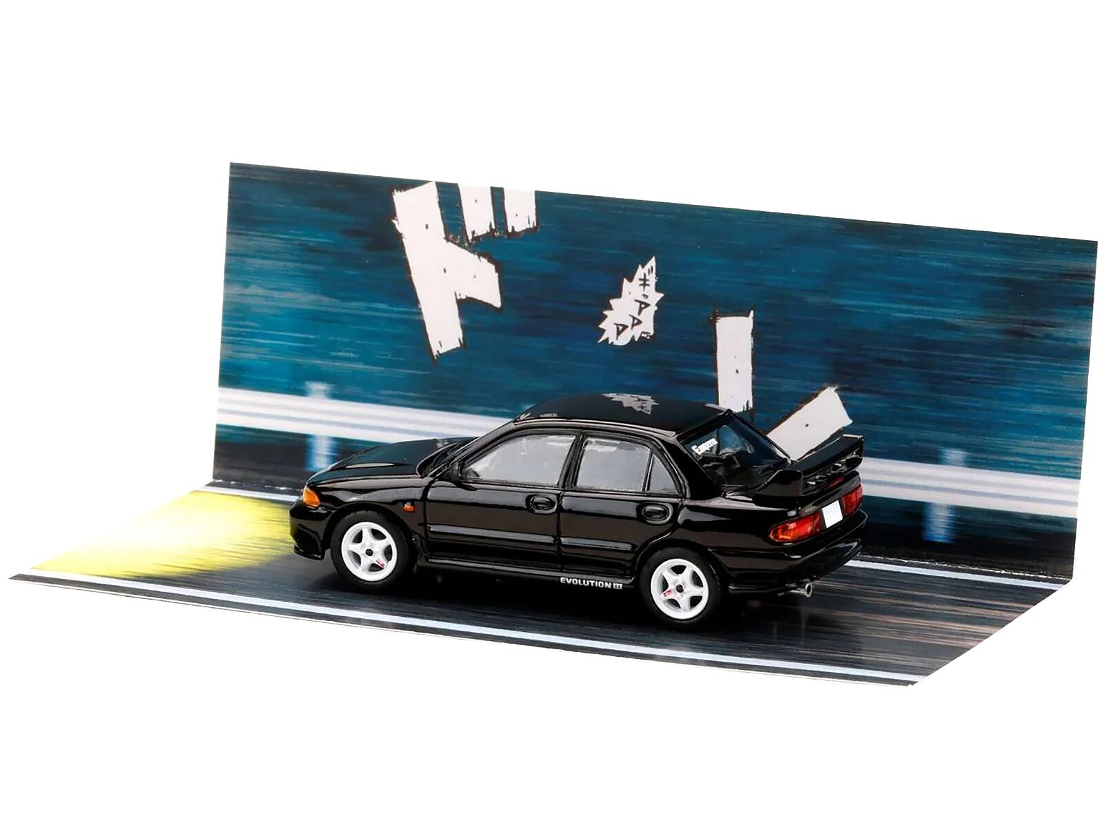 Alt View 5. Hobby Japan - Mitsubishi Lancer RS Evolution III RHD Black "Initial D" (1995-2013) Manga Diorama Set 1/64 Model Car by Hobby Japan.