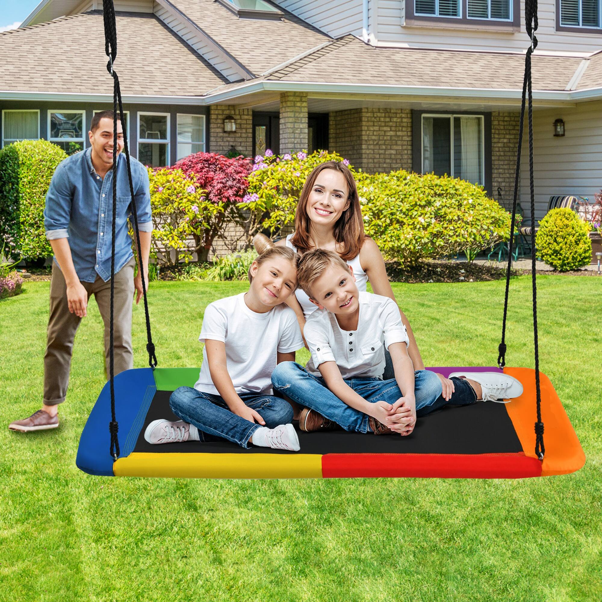 Alt View 3. Gymax - Gymax 60'' Kids Giant Tree Rectangle Swing 700 lbs w/ Adjustable Hanging Ropes Colorful - Multi-color.