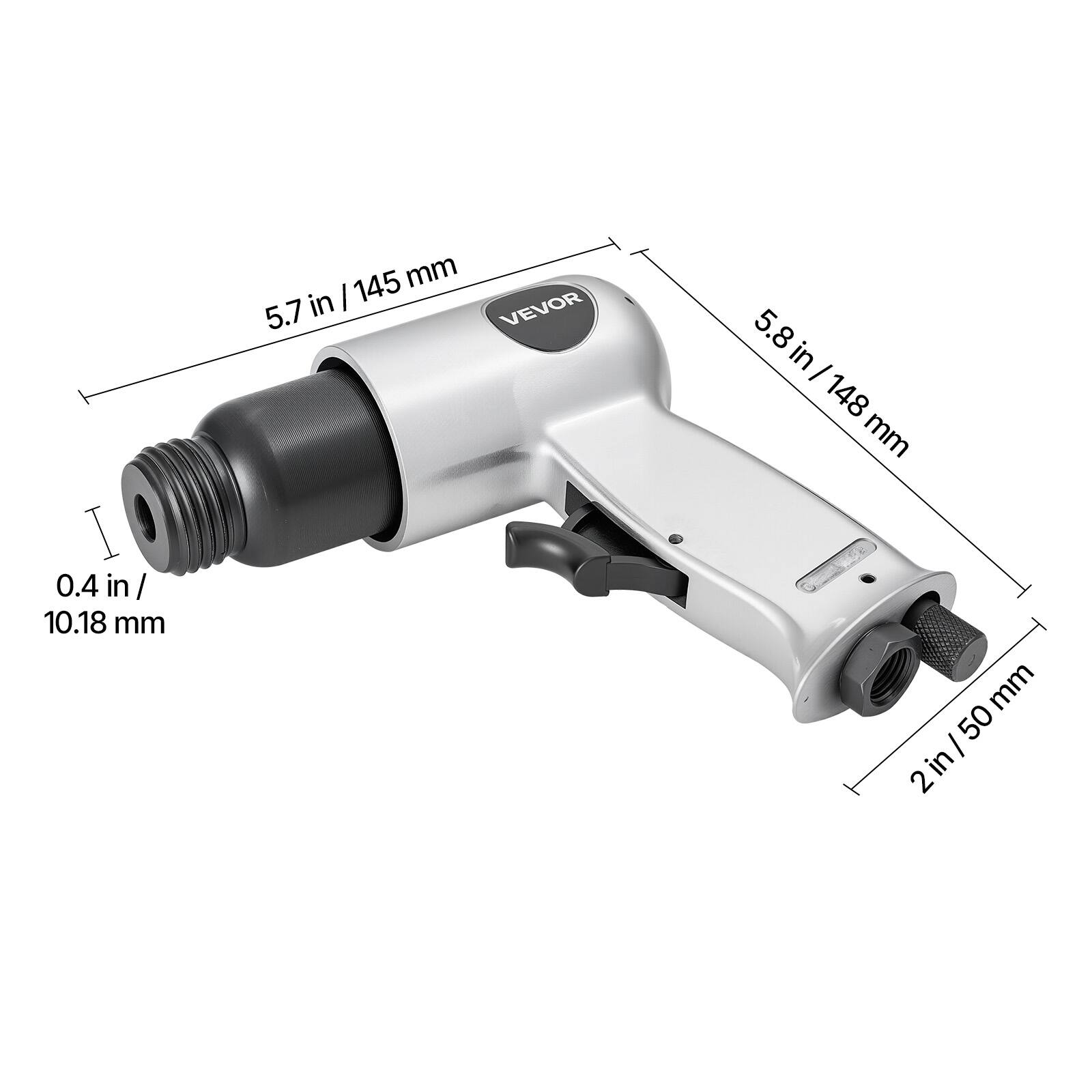 0.4 in / 10.18 mm  
5.7 in / 145 mm  
5.8 in / 148 mm  
2 in / 50 mm
