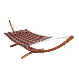 Sunnydaze - 2-Person Quilted Hammock with Curved Wooden Stand - Red Stripe