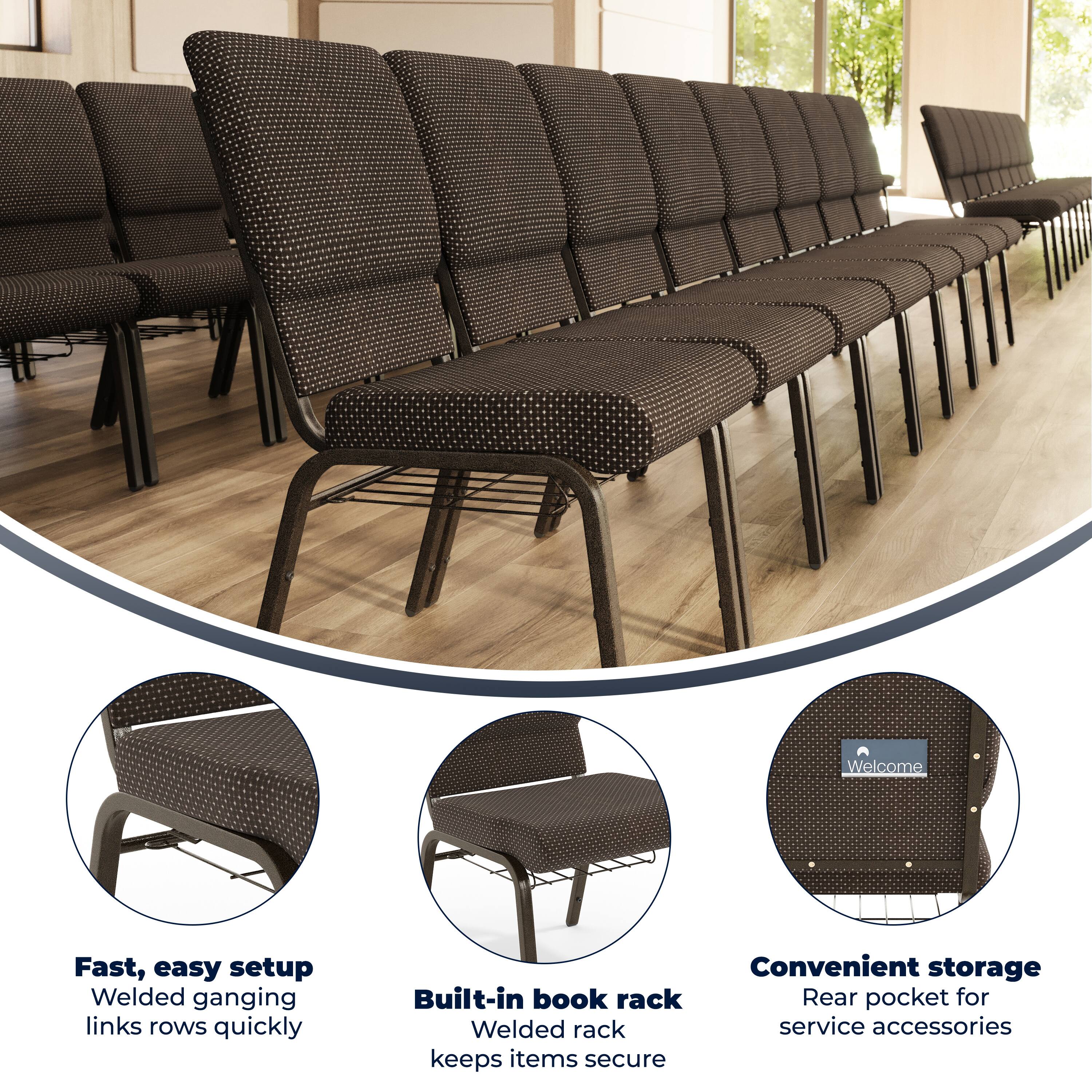 Welcome

Fast, easy setup
Welded ganging links rows quickly

Built-in book rack
Welded rack keeps items secure

Convenient storage
Rear pocket for service accessories