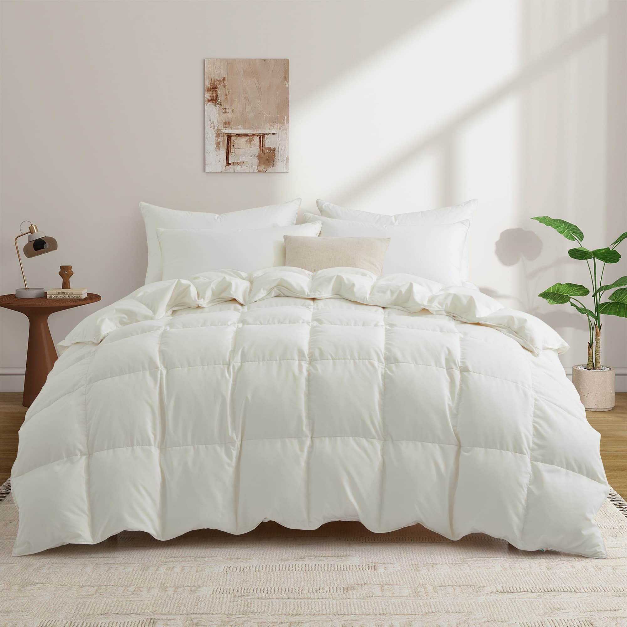 Peace Nest - Goose Down Feather Fiber Comforter Duvet Insert, Full/Queen - White
