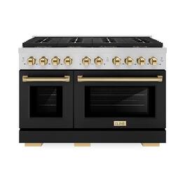 ZLINE - Autograph 48 in. Paramount Gas Range with 8 DuoPro Burners & Black Doors w/ Gold Accents (PSGRZ-BLM-48-G) - Stainless Steel with Black Matte Door