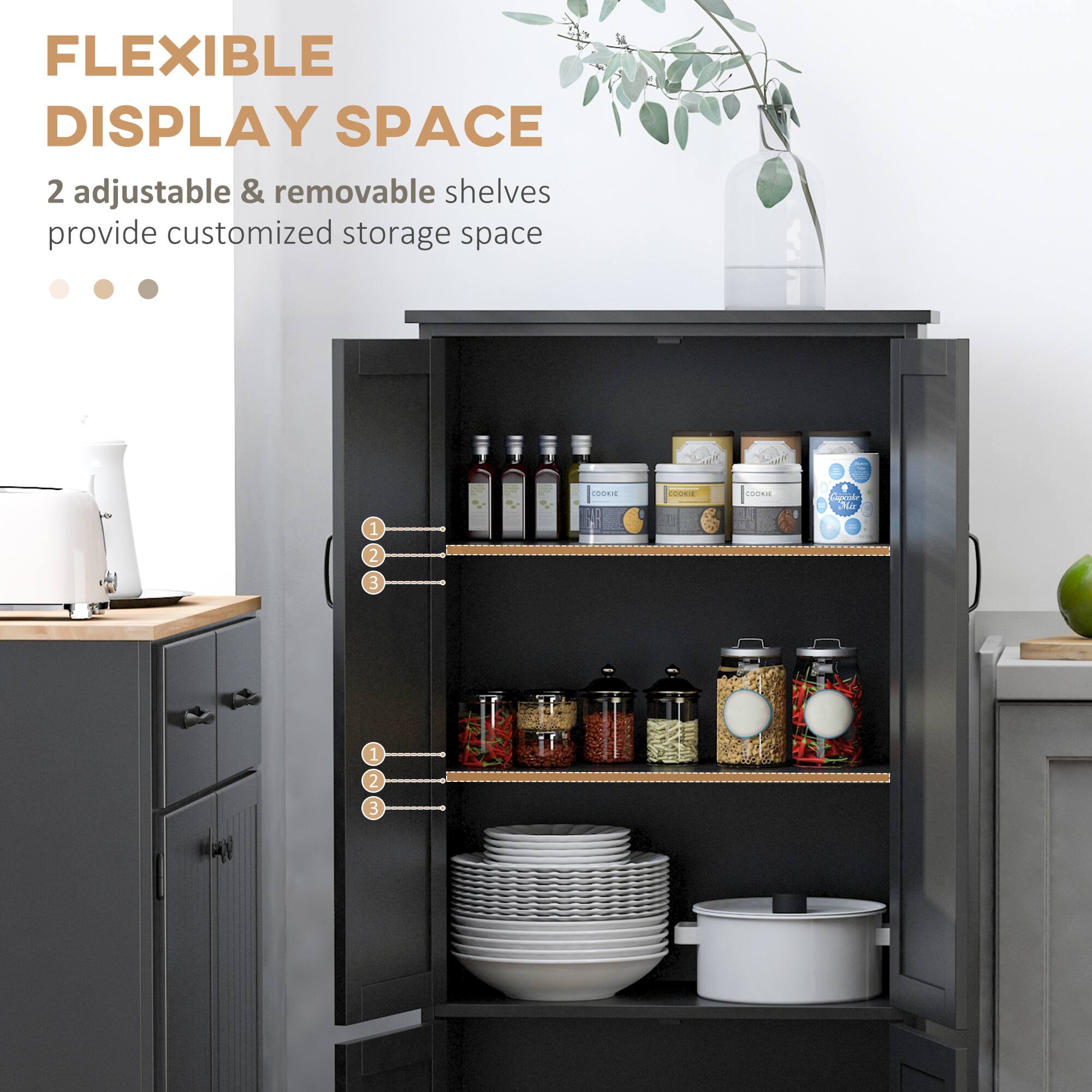FLEXIBLE DISPLAY SPACE 2 adjustable & removable shelves provide customized storage space | CAN DO 1 2 3 1 2 3