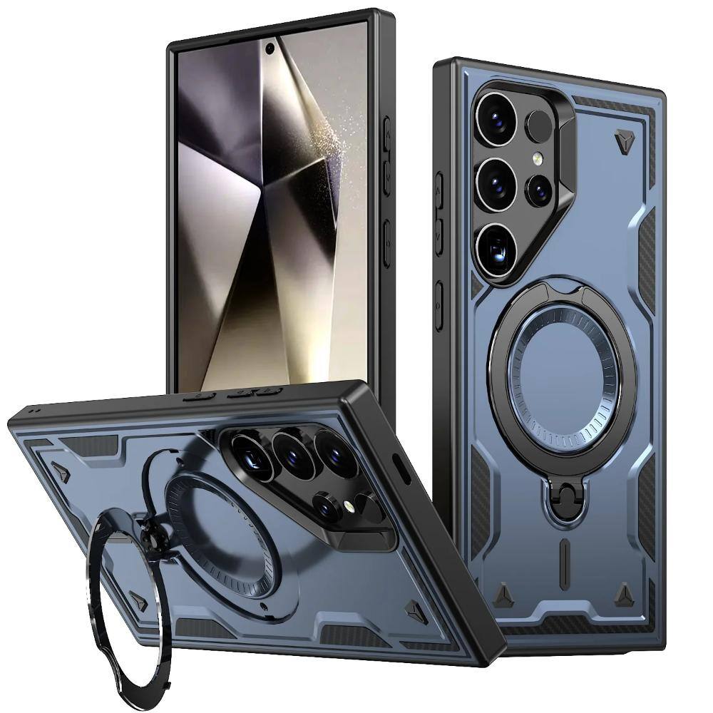 Reiko - 360 Degree Rotating Magnetic Versatile Stand Compatible With Samsung Galaxy S25 Ultra - Navy Blue