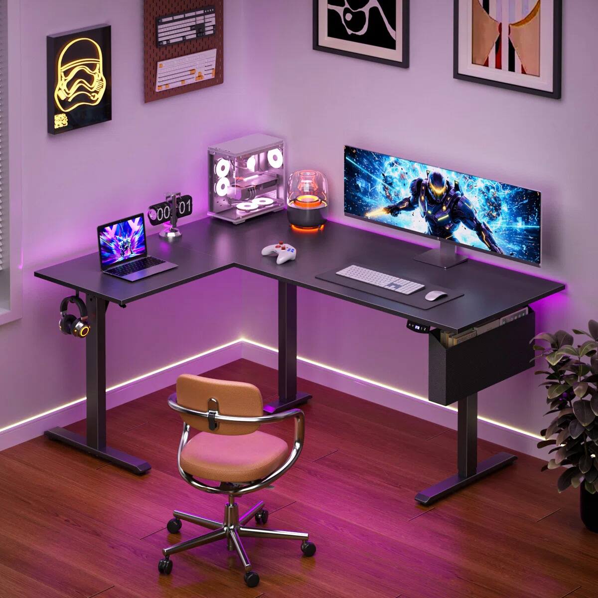 Alt View 8. Furnulem - 63 In Lshaped Standing Desk  Adjustable Height Electric Desk With Memory Controller - Black.