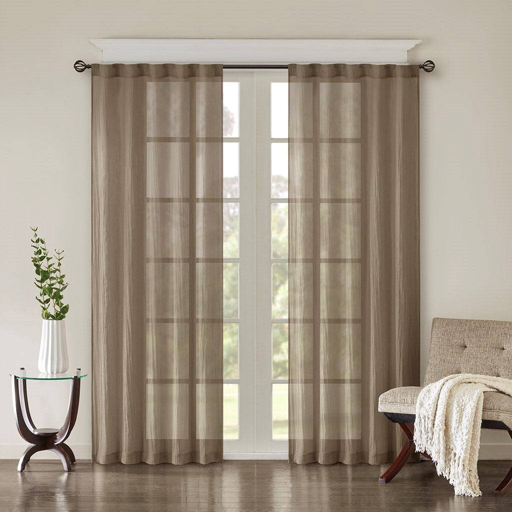 Front. BreeBe - Solid Crushed Curtain Panel Pair(2 Pcs Window Panels) - Taupe.