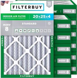 Filterbuy - 20x25x4 MERV 8 Dust & Allergy Defense, Electrostatic Pleated HVAC AC Furnace Air Filters Replacement (12-Pack) - Silver