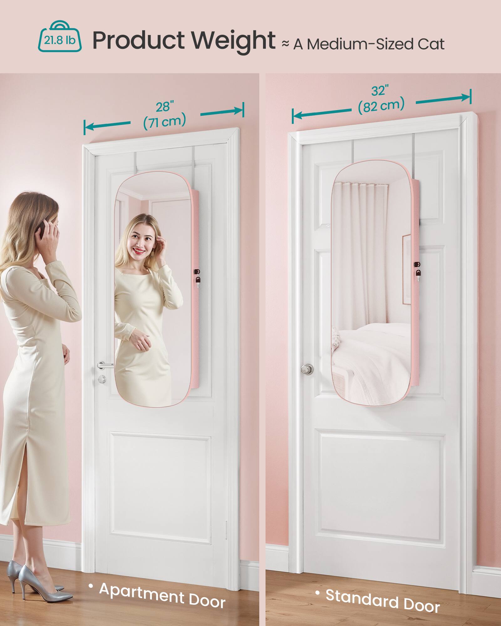 21.8 lb Product Weight ≈ A Medium-Sized Cat

28" (71cm)

32" (82cm)

Apartment Door

Standard Door