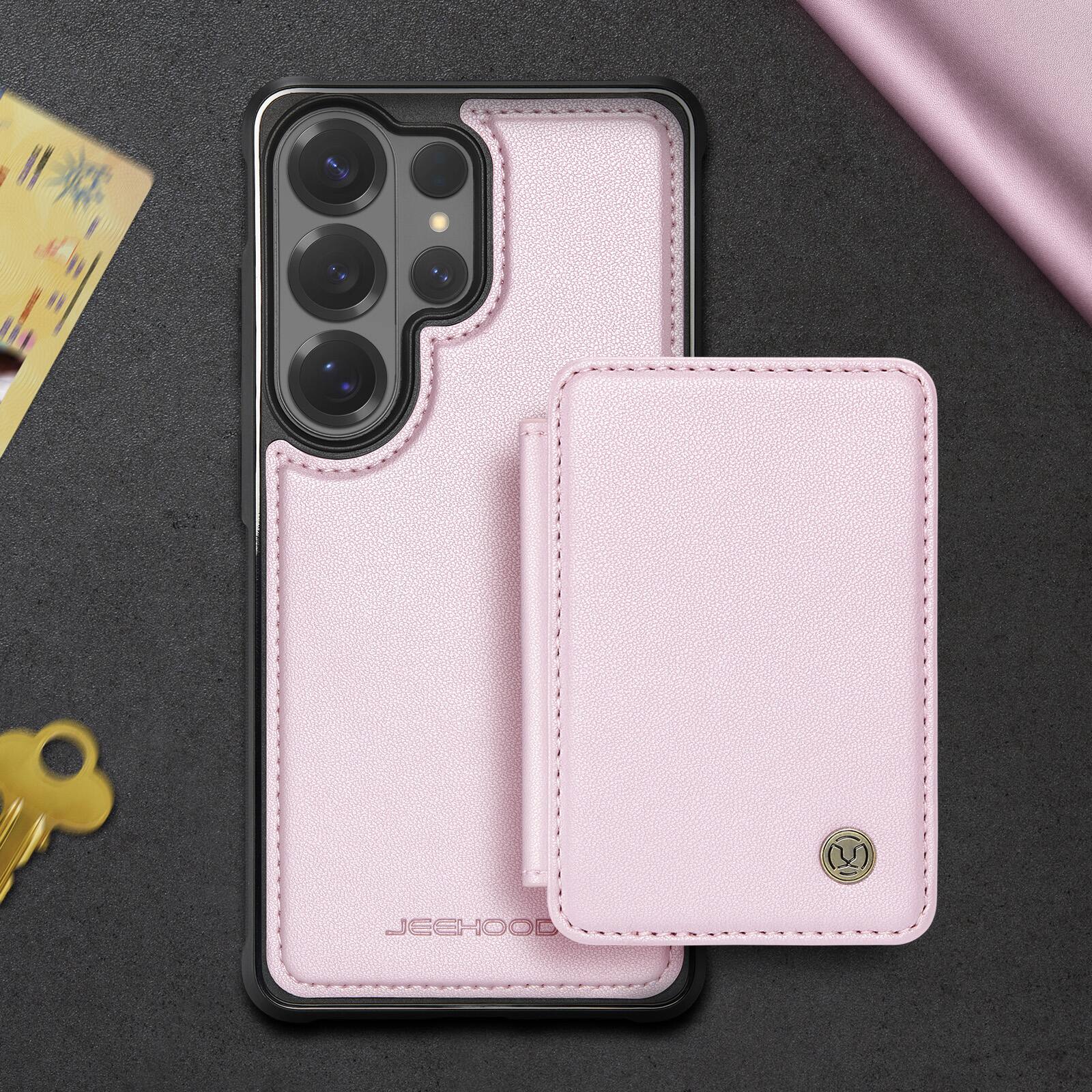 Alt View 6. Dteck - 2-in-1 Wallet Case for Samsung Galaxy S26 Ultra with Magnetic Card Holder, RFID PU Leather Flip Folio Kickstand Cover - Pink.