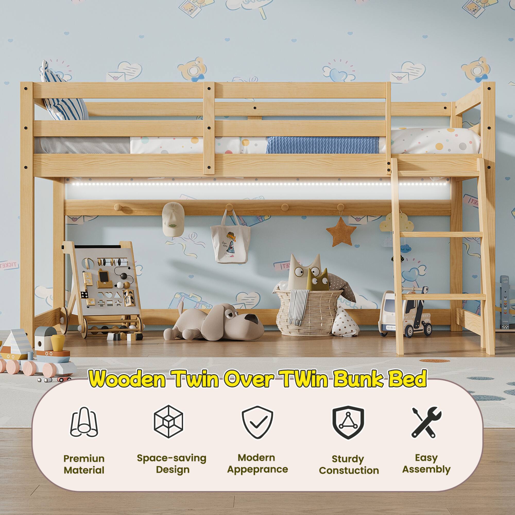 Wooden Twin Over Twin Bunk Bed

- Premium Material
- Space-saving Design
- Modern Appearance
- Sturdy Construction
- Easy Assembly