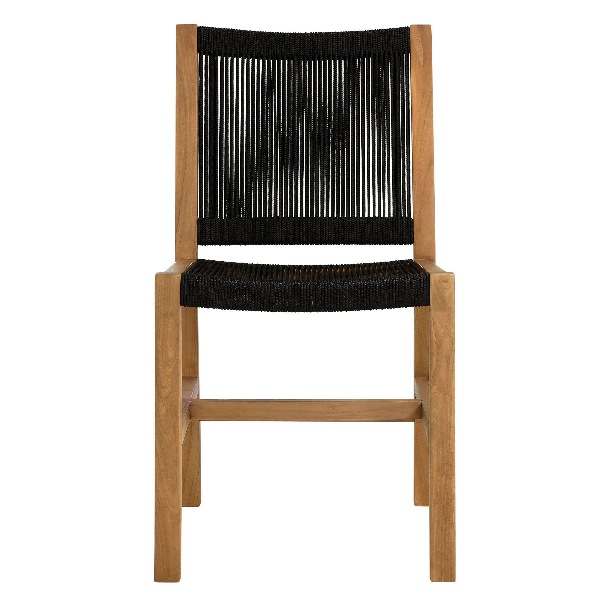 Alt View 5. Modway - Vienna Outdoor Patio Teak and Rope Armless Dining Chairs Set of 2 by Modway - Natural Black.