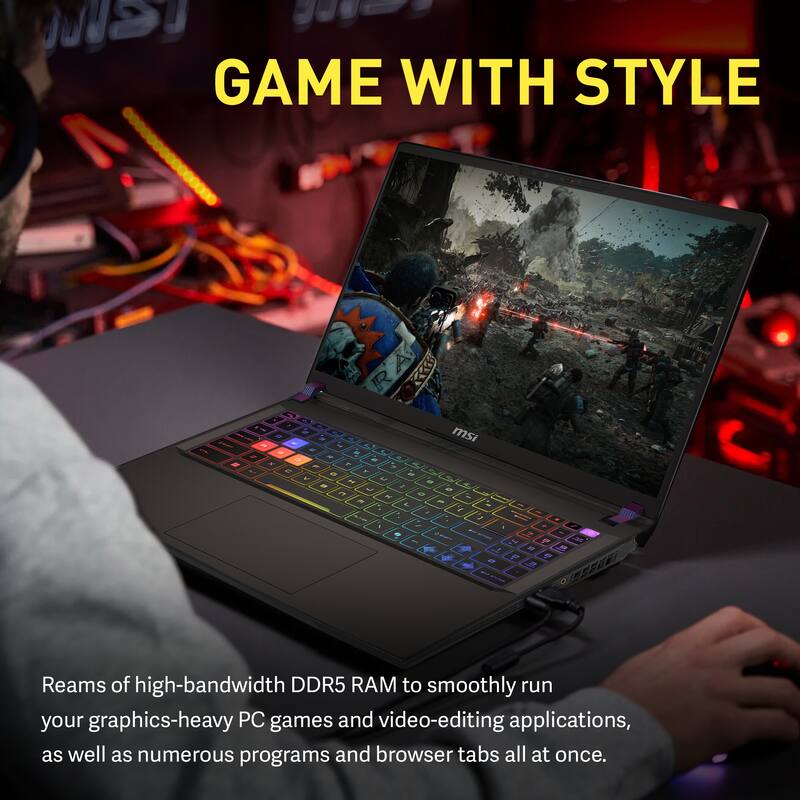 GAME WITH STYLE

Reams of high-bandwidth DDR5 RAM to smoothly run your graphics-heavy PC games and video-editing applications, as well as numerous programs and browser tabs all at once.