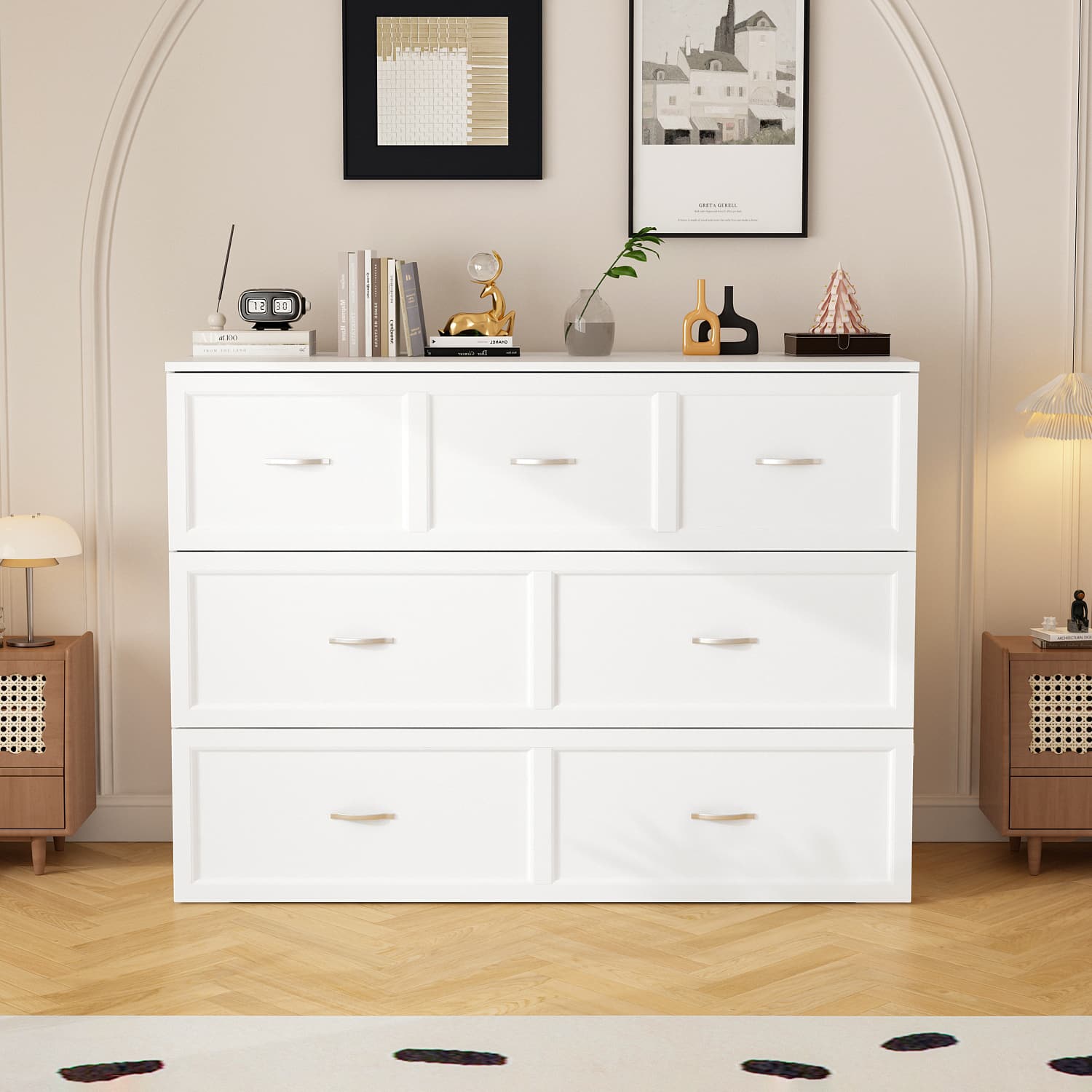 Front. FUFU & GAGA - FUFU&GAGA Multi - Functional Murphy Bed with Storage – Full Size, Space - Saving for Apartments - White.