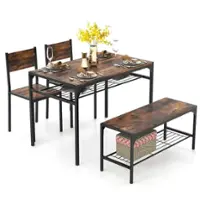 Costway Dining Table Set for 4 Rectangular Table with 2 Chairs, 1 Bench, Storage Racks - Rustic Brown - Front_Zoom