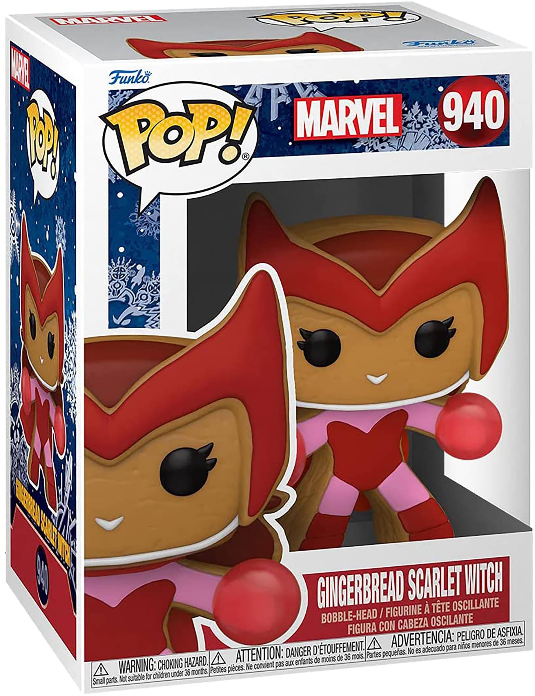 FAwal CP Taal A Funko. MARVEL 940 M POP!  
1 0E LN BA GINGERBREAD SCARLET WITCH FIGURINE  
TTE OSCILLANTE BOBBLE-HEAD CABEZA OSCILANTE FIGURA CON ASFIXIA.  
ADVERTENCIA: PELIGRO DE ASFIXIA.  
D'TOUFFEMENT.  
ATTENTION: DANGER D'ÉTOUFFEMENT.  
WARNING: CHOKING HAZARD.  
Petites pièces. Ne convient pas aux enfants de moins de 36 mois.  
Small parts. Not suitable for children under 36 months.  
Pequeñas piezas. No es adecuado para niños menores de 36 meses.