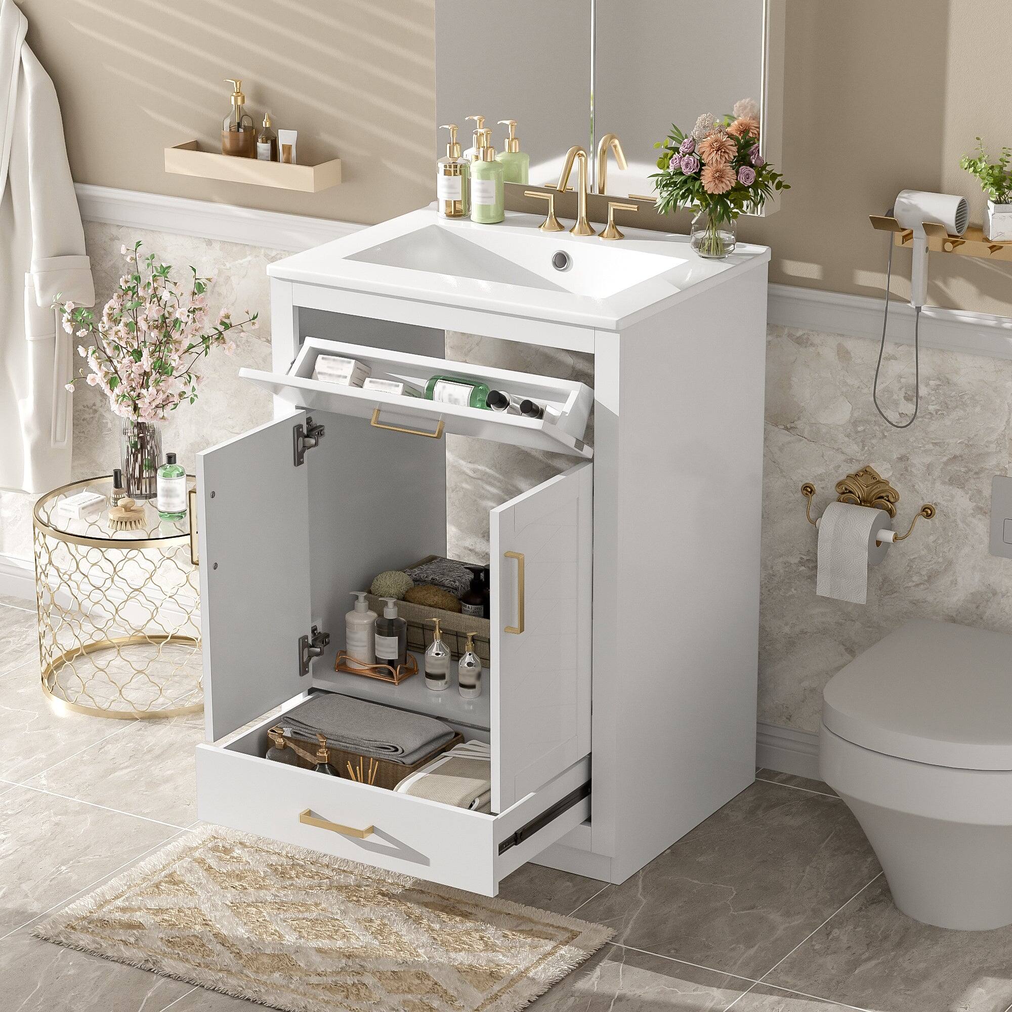 Alt View 5. Boyel Living - 24 Inch Bathroom Vanity with Integrated Ceramic Sink and Storage White - White.