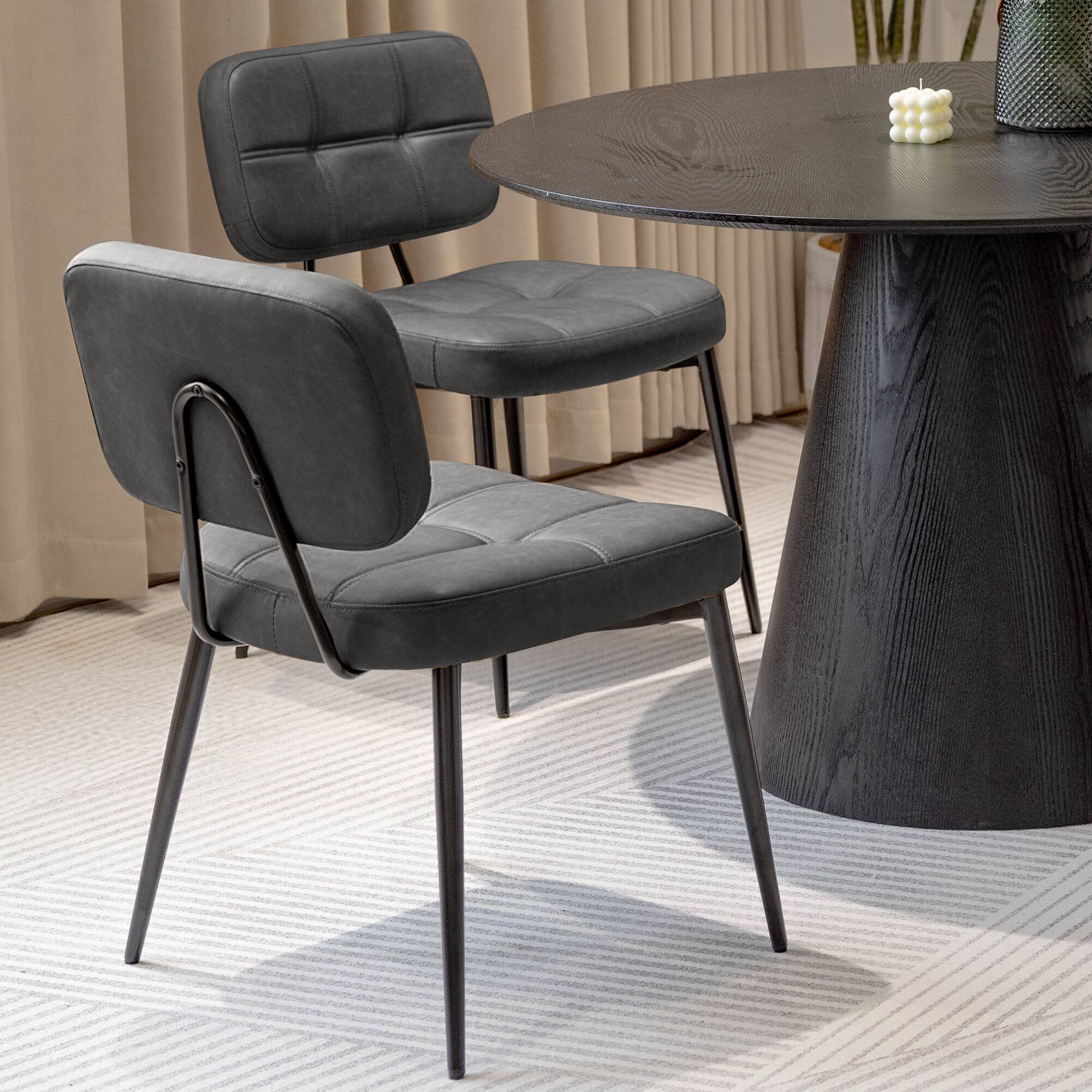 Alt View 4. KERDOM - Mid-Century Dining Chairs Set of 2, Vintage PU Leather Armless Kitchen Chair 2pcs, Thickened Cushion Coffee Corner Chair - Grey.