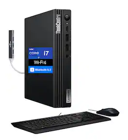 Lenovo - ThinkCentre M70q Desktop (Intel i7-14700T, 32GB DDR5, 2TB PCIe SSD, Intel UHD 770, Win 11 Pro) w/USB Hub - Black