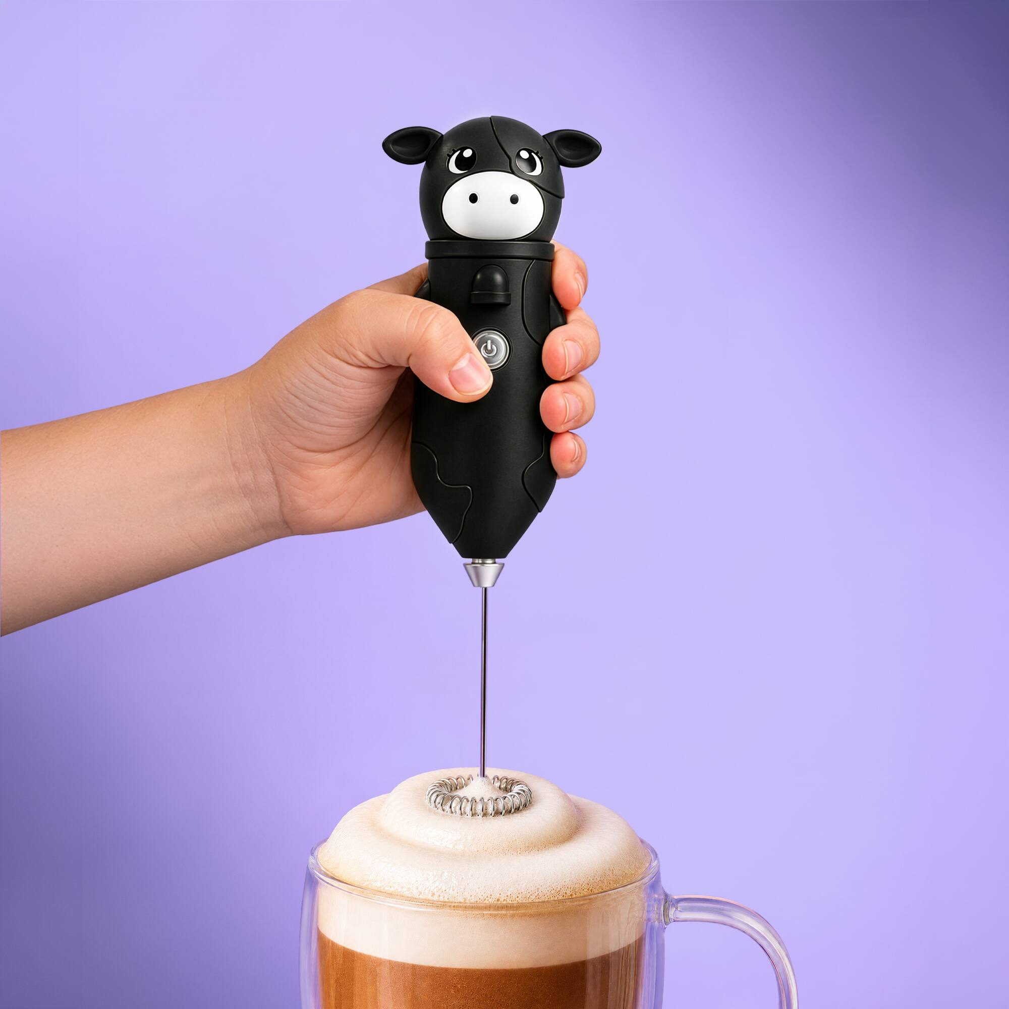 Left. Zulay Kitchen - Zulay Kitchen Zuki Cow Frother with Fun Stickers Included - Black.