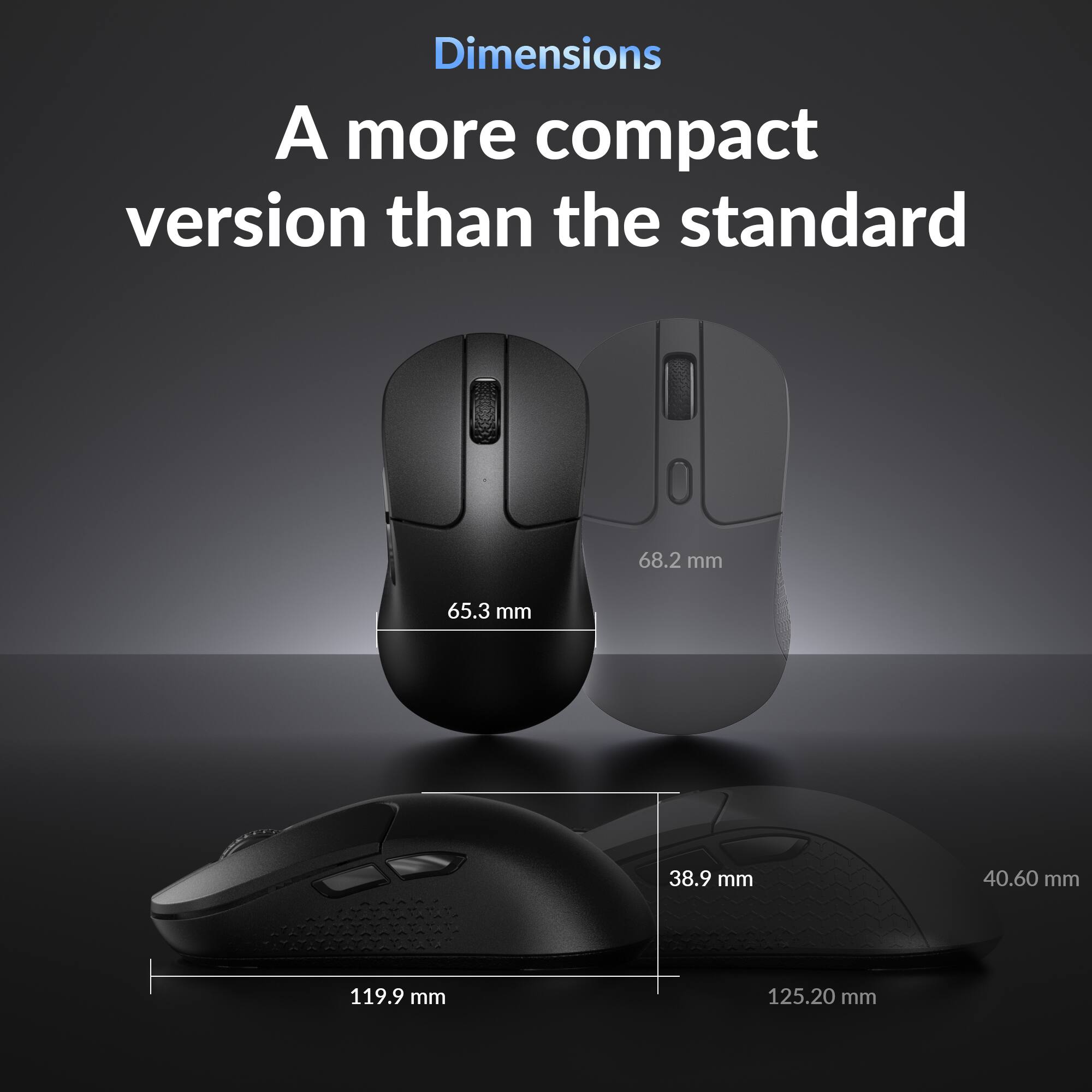 Dimensions: A more compact version than the standard

- 68.2 mm
- 65.3 mm
- 38.9 mm
- 40.60 mm
- 119.9 mm
- 125.20 mm