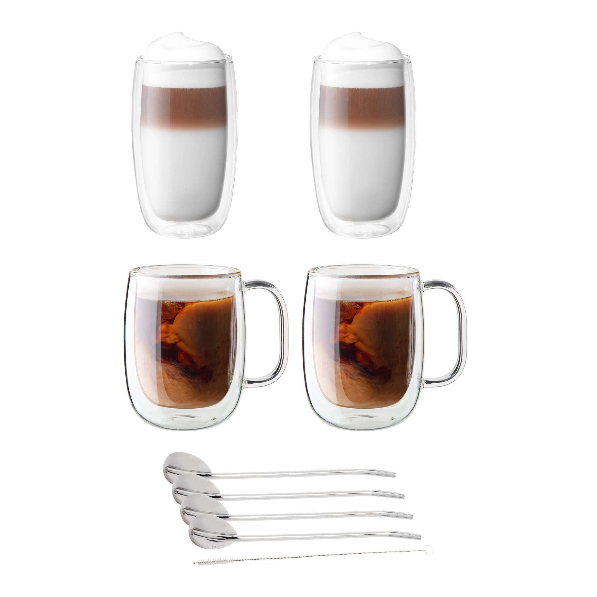 Front. ZWILLING - ZWILLING Sorrento Double-Wall Coffee and Beverage 9-pc Glassware Set - Clear.