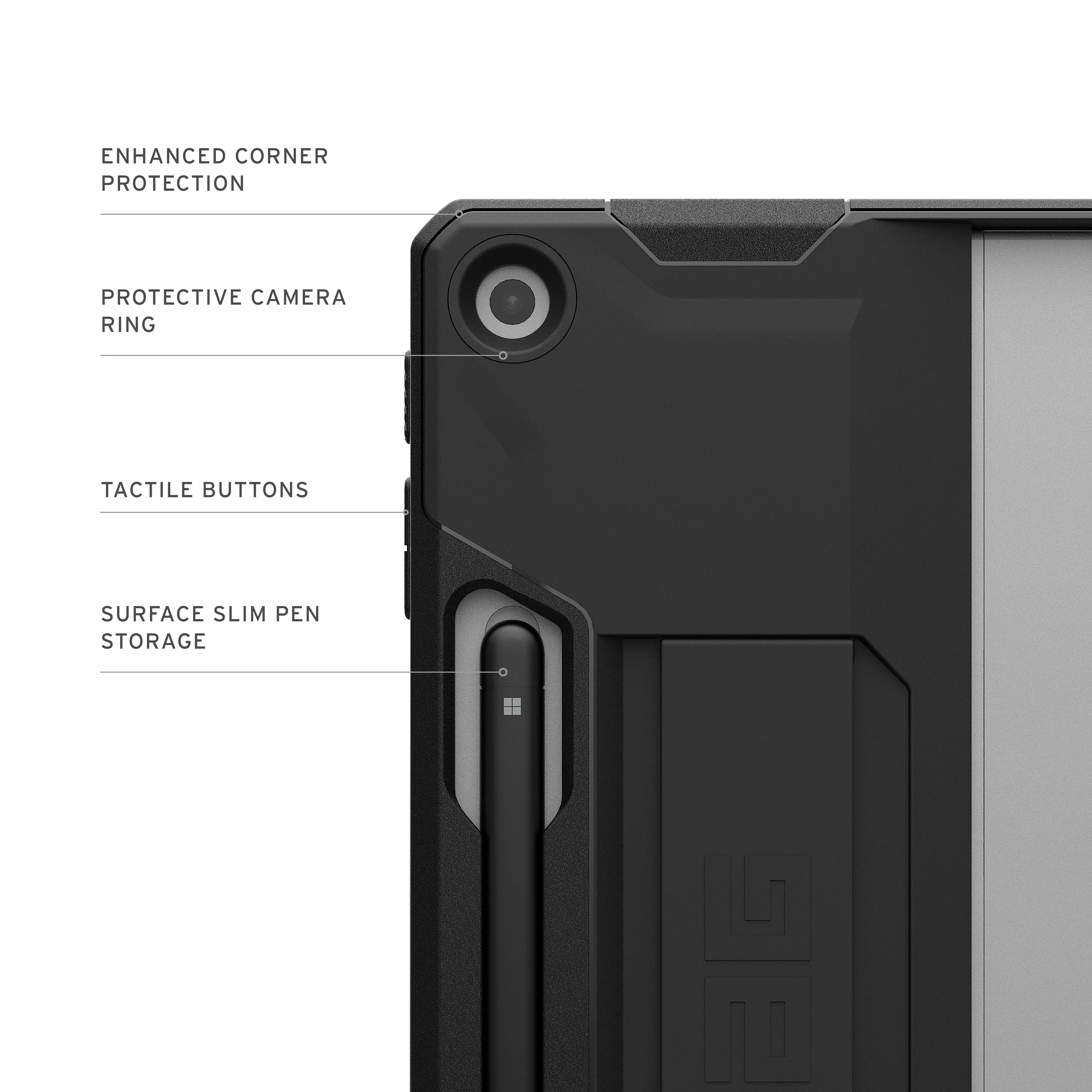 Back. UAG - Scout Series Case with Hand Strap for Microsoft Surface Pro 12" - Black.