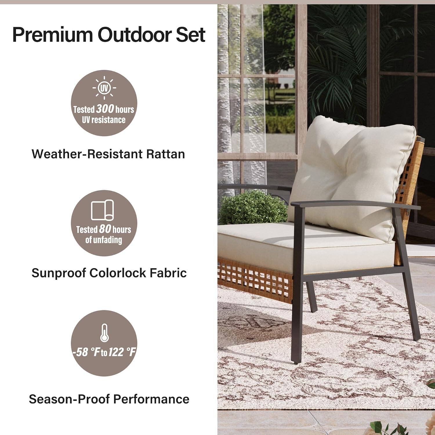 Yardgrace 4 Piece Oversized Patio Conversation Set Outdoor Soft Cushion ...