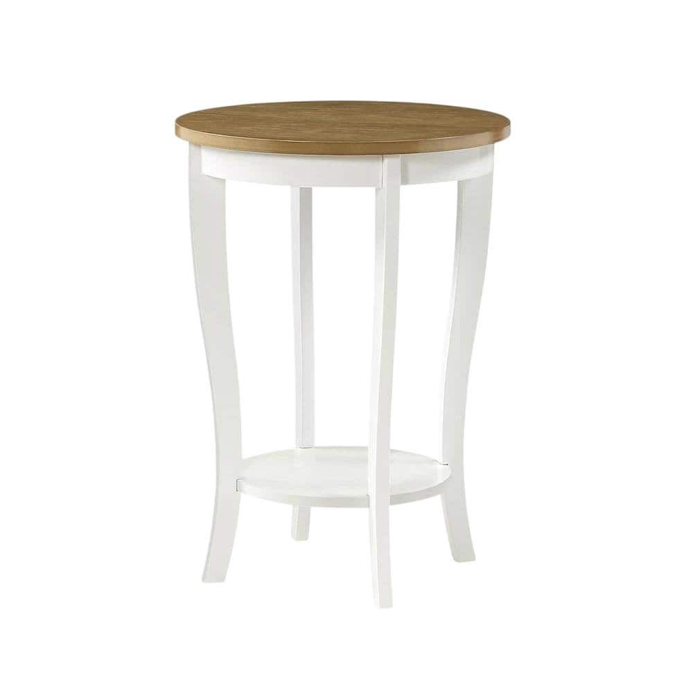 FurniFact - Round End Table in Contemporary Finish with Sturdy Surface for Living Room - White And NNtural