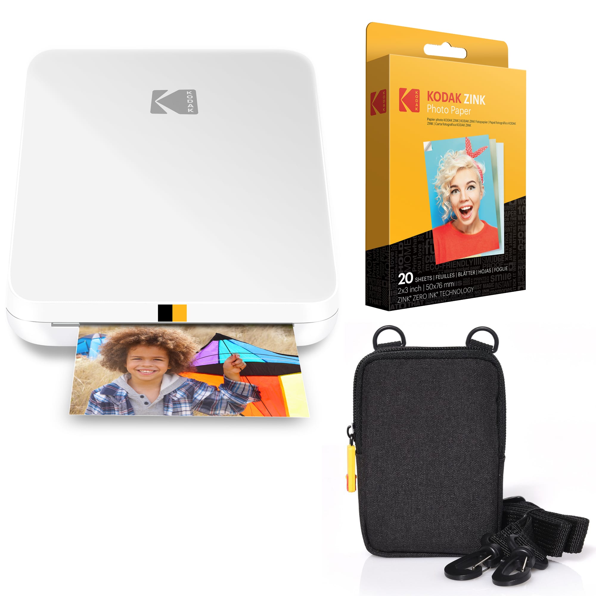 Kodak - Step Slim Mobile Instant Photo Printer 2x3" & Zink Photo Paper (20 Sheets) Bundle - White