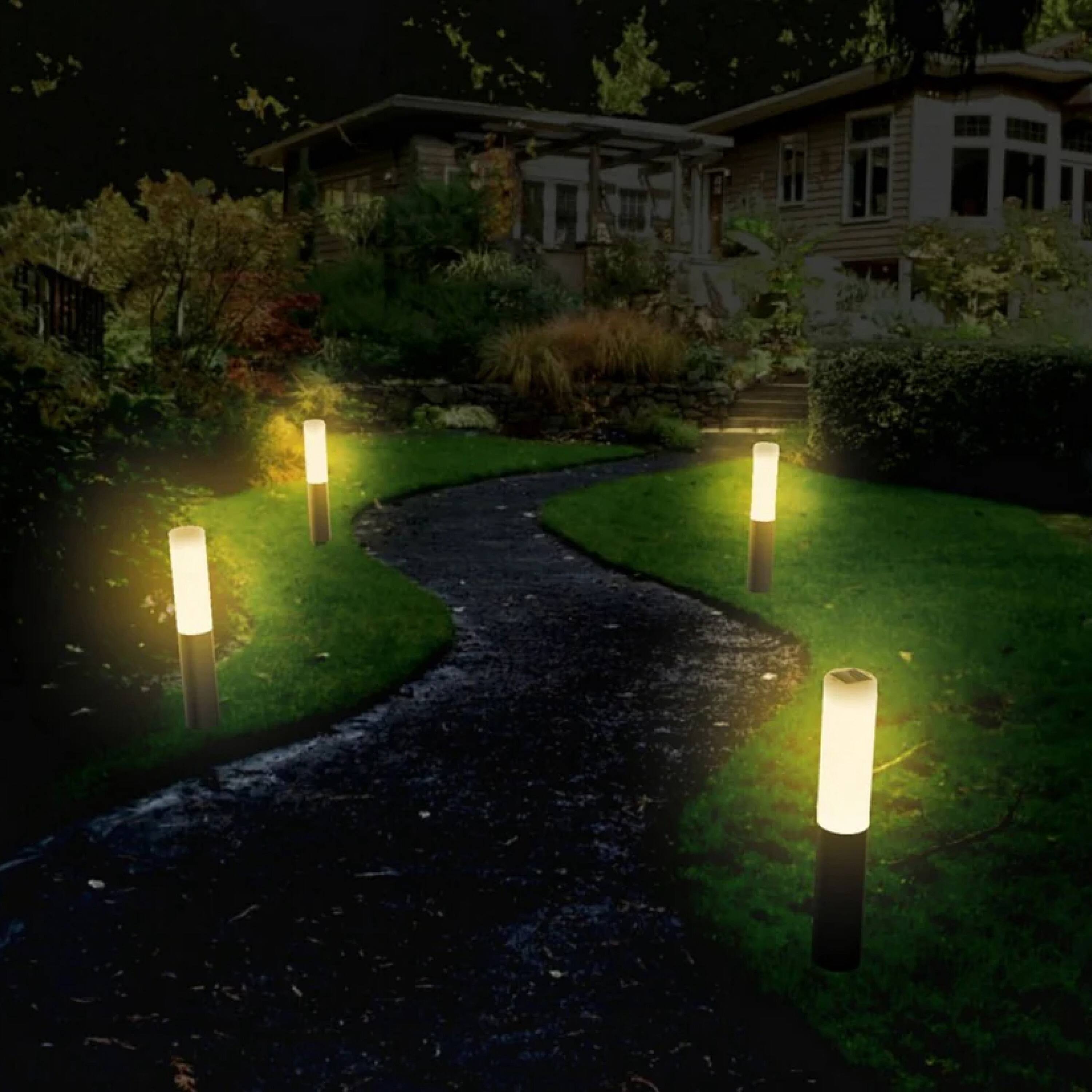 Alt View 2. Techko Maid - Solar LED Garden and Pathway Bollard Light (Dual Lighting Modes) - Black.