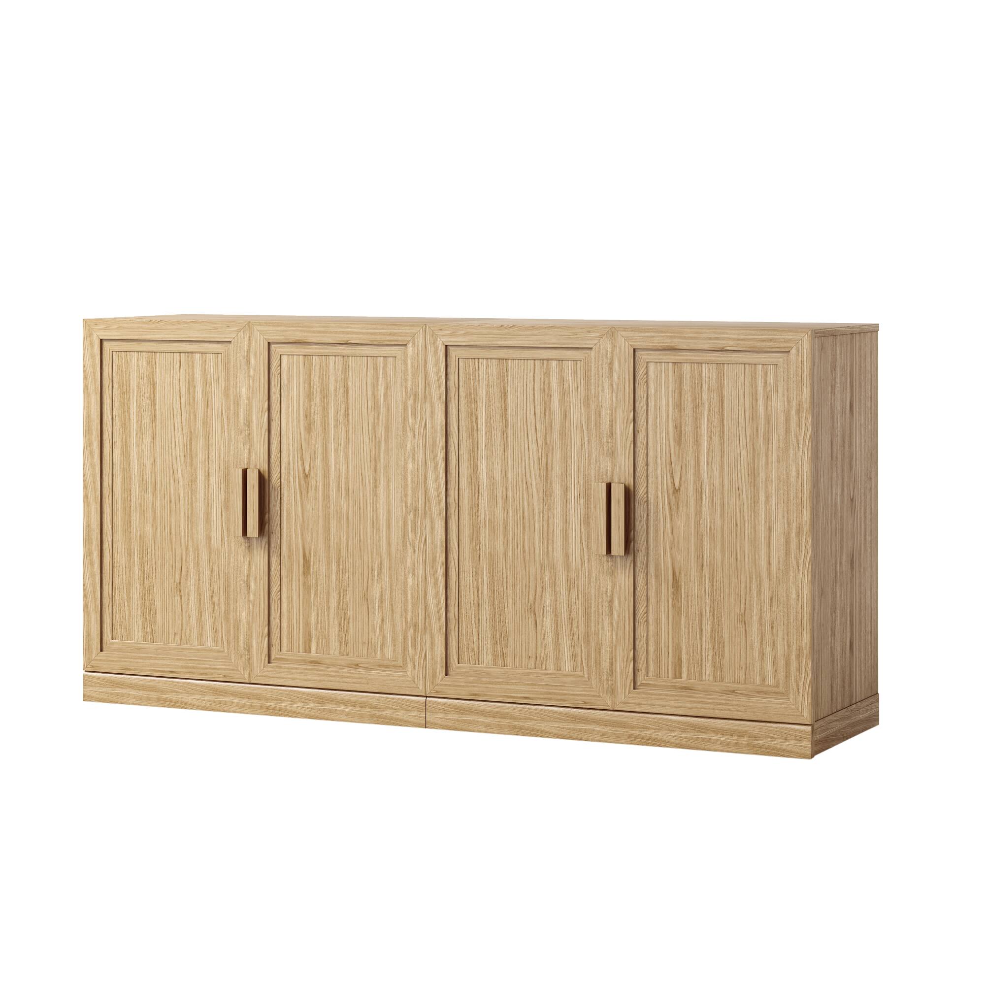 Angle. PexFix - Farmhouse Sideboard & Food Pantry, 62" W Solid Wood Cabinet with Scratch-Proof, Adjustable Shelves – Ideal for Entryway - Natural.