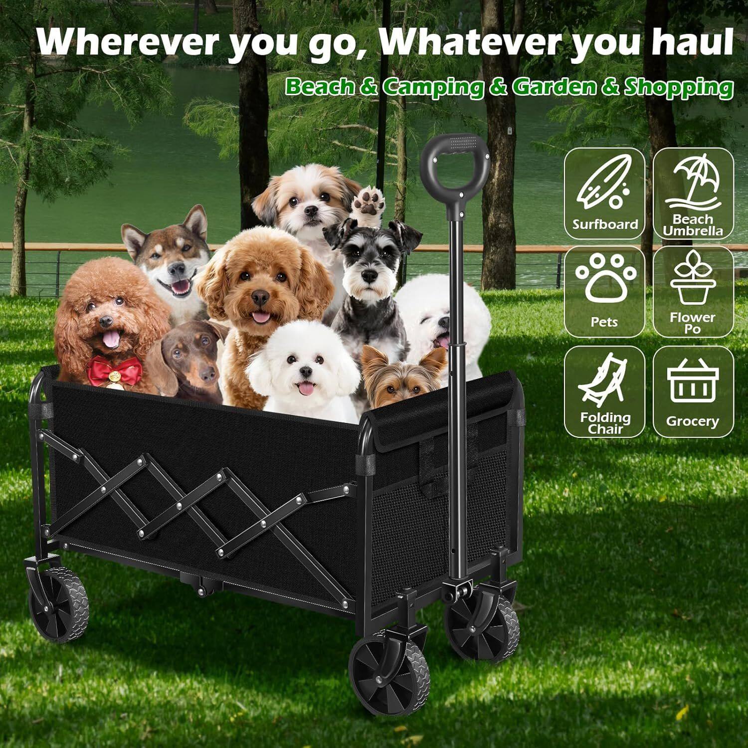 Wherever you go, Whatever you haul  
Beach & Camping & Garden & Shopping  
Surfboard  
Beach Umbrella  
Pets  
Flower Pot  
Folding Chair  
Grocery