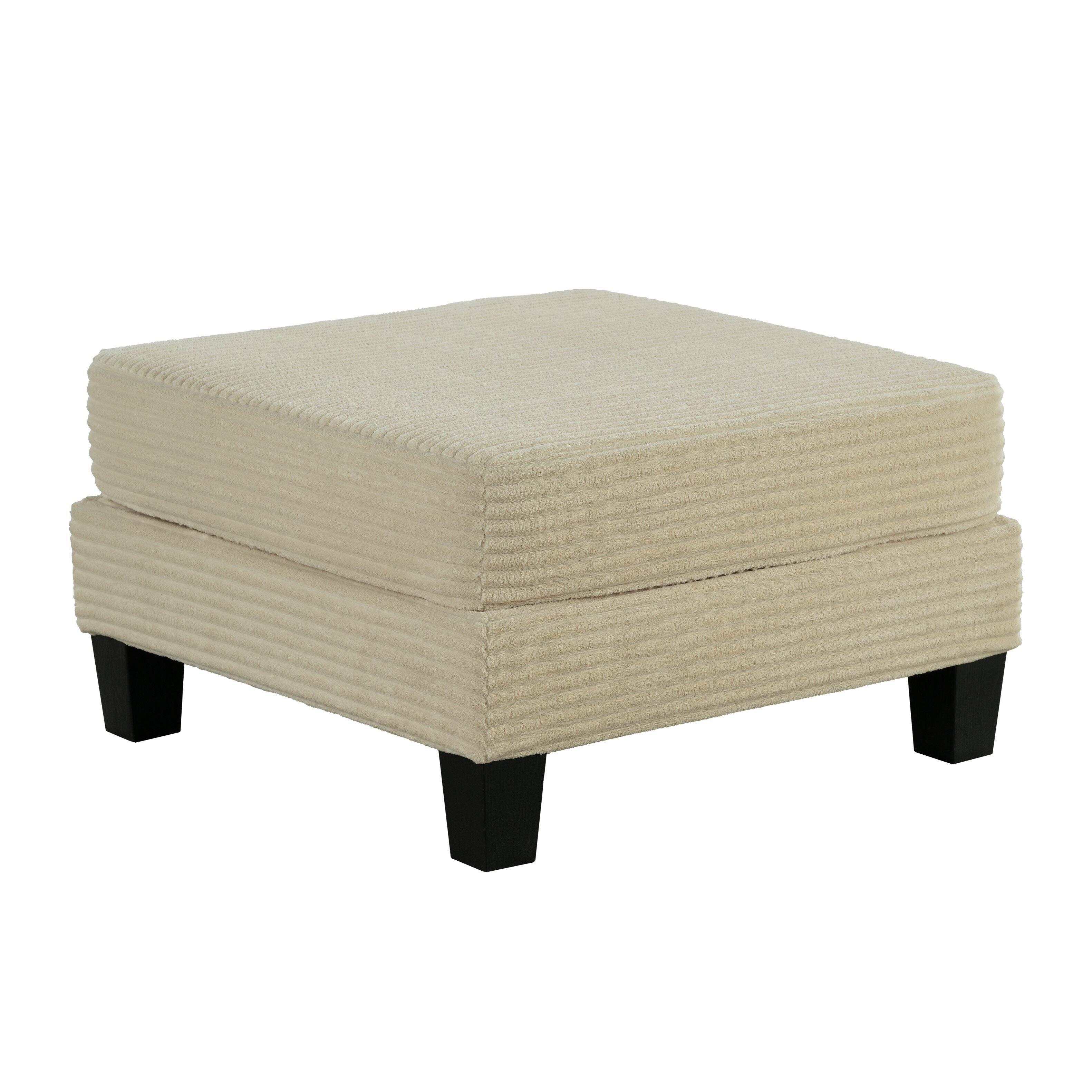 Back. Parrot Uncle - Storage Ottoman Footstool, Upholstered Corduroy Ottoman with Hidden Storage, Square Foot Rest for Living Room Bedroom - Cream White.
