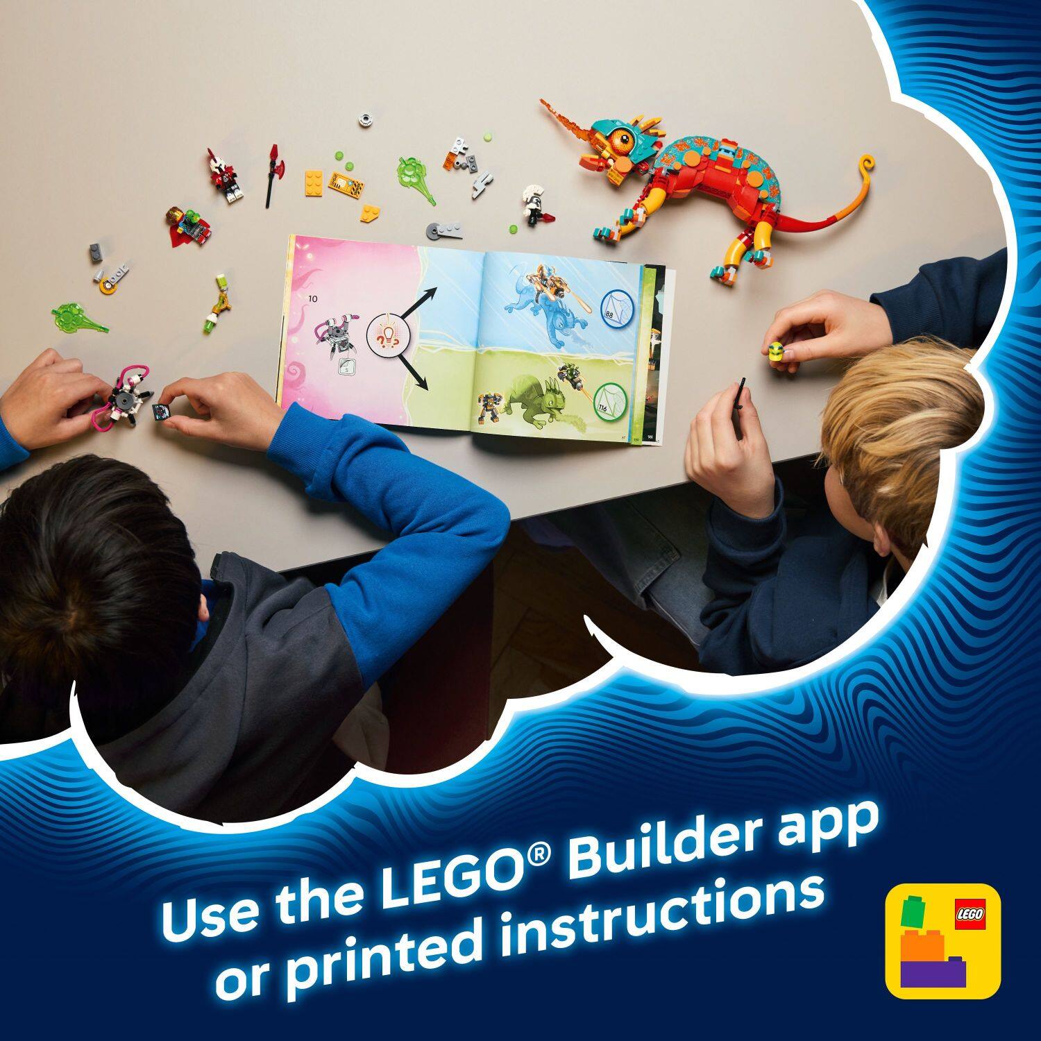Use the LEGO® Builder app or printed instructions