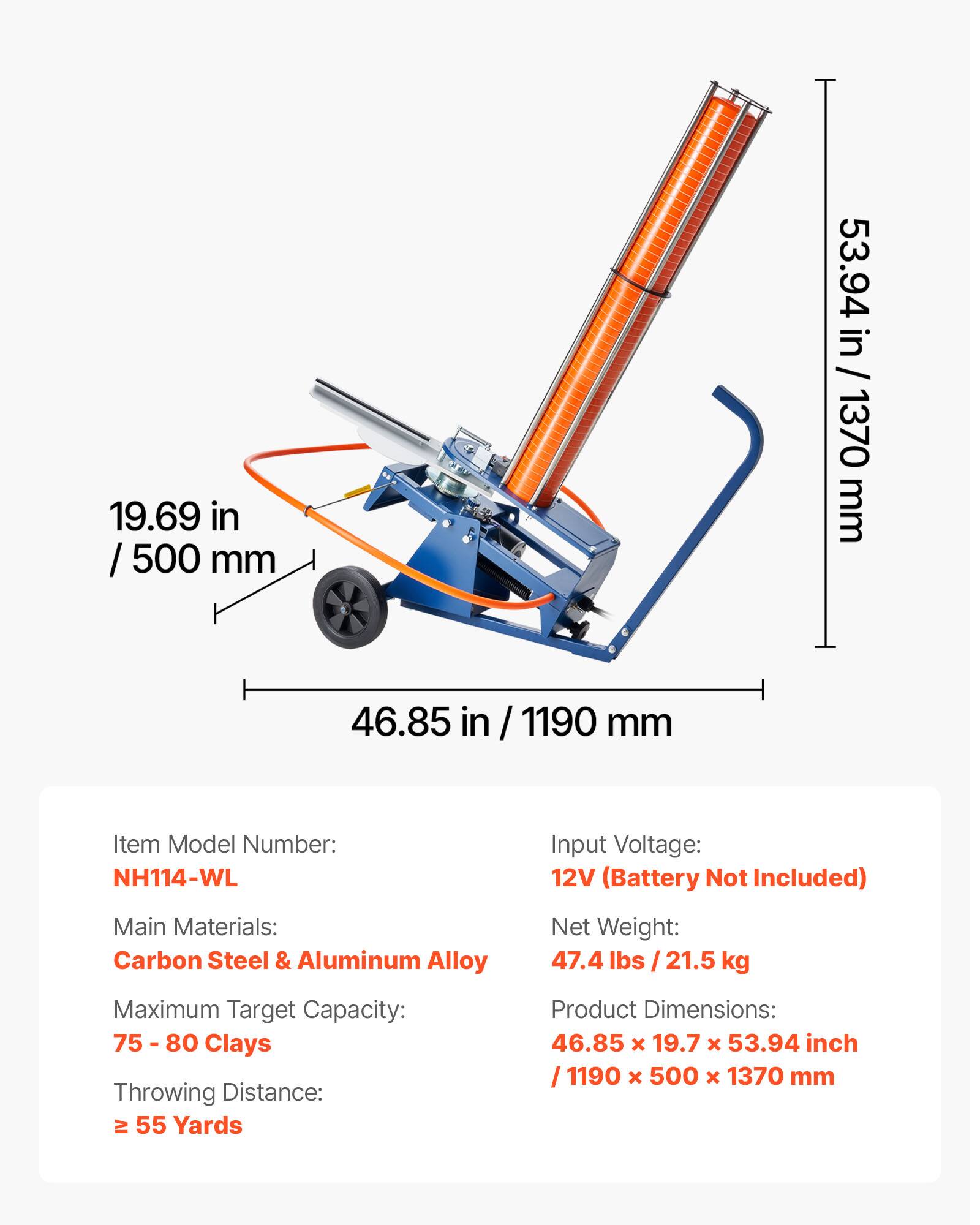 VEVOR Clay Target Thrower, 75 80 Clays Pigeon Thrower, 55+ Yards