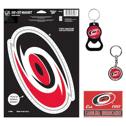 DIE-CUT MAGNET
AIMANT DECOUPÉ
FOR INDOOR OR OUTDOOR
Push to REMOVE MAGNET
© NHL
Made in the U.S.A.
Est. 1997
CAROLINA HURRICANES